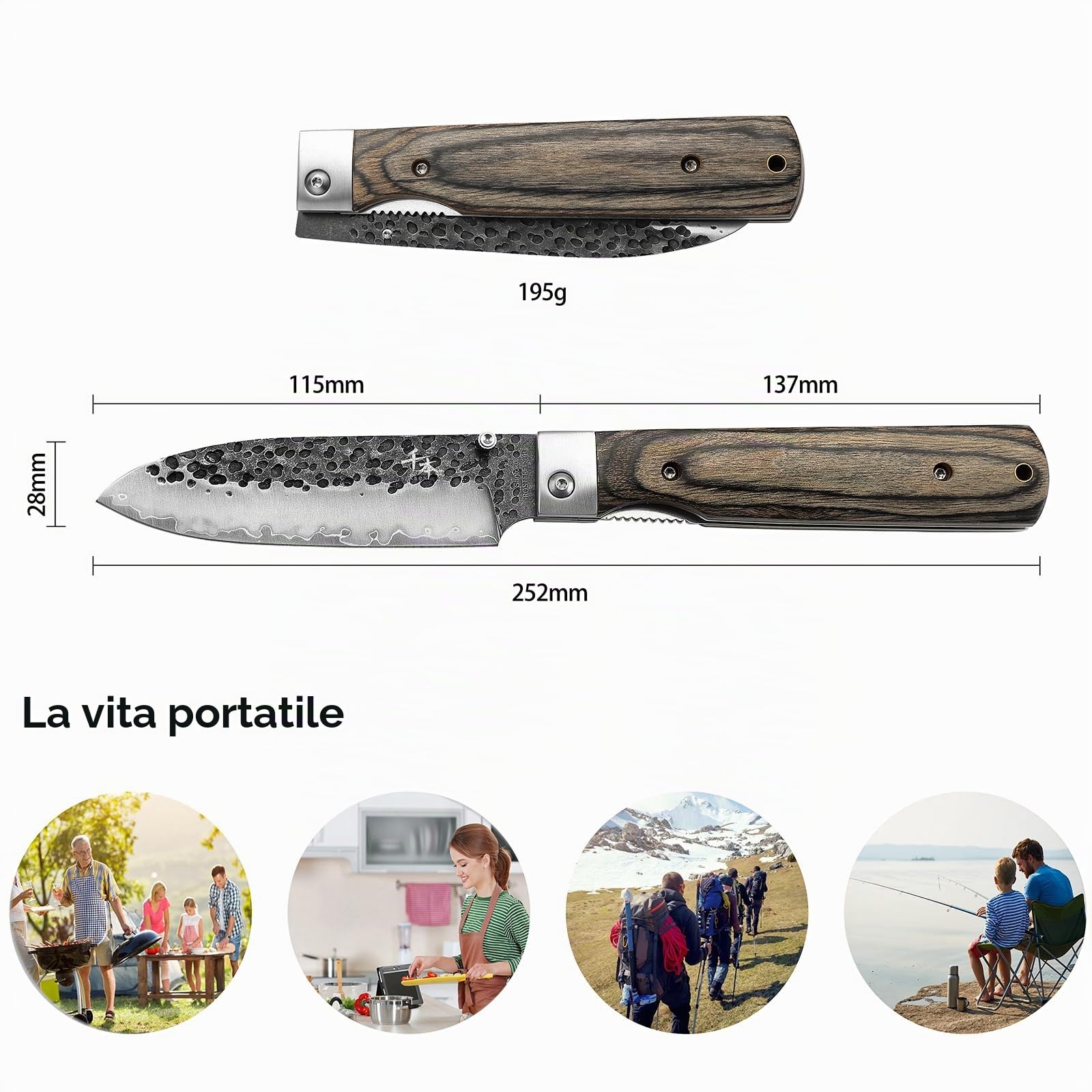 SENBON 440 Coltello da chef in acciaio inossidabile forgiato, affilato, giapponese stile camping pieghevole, tascabile, da viaggio, per frutta con manico in legno colorato