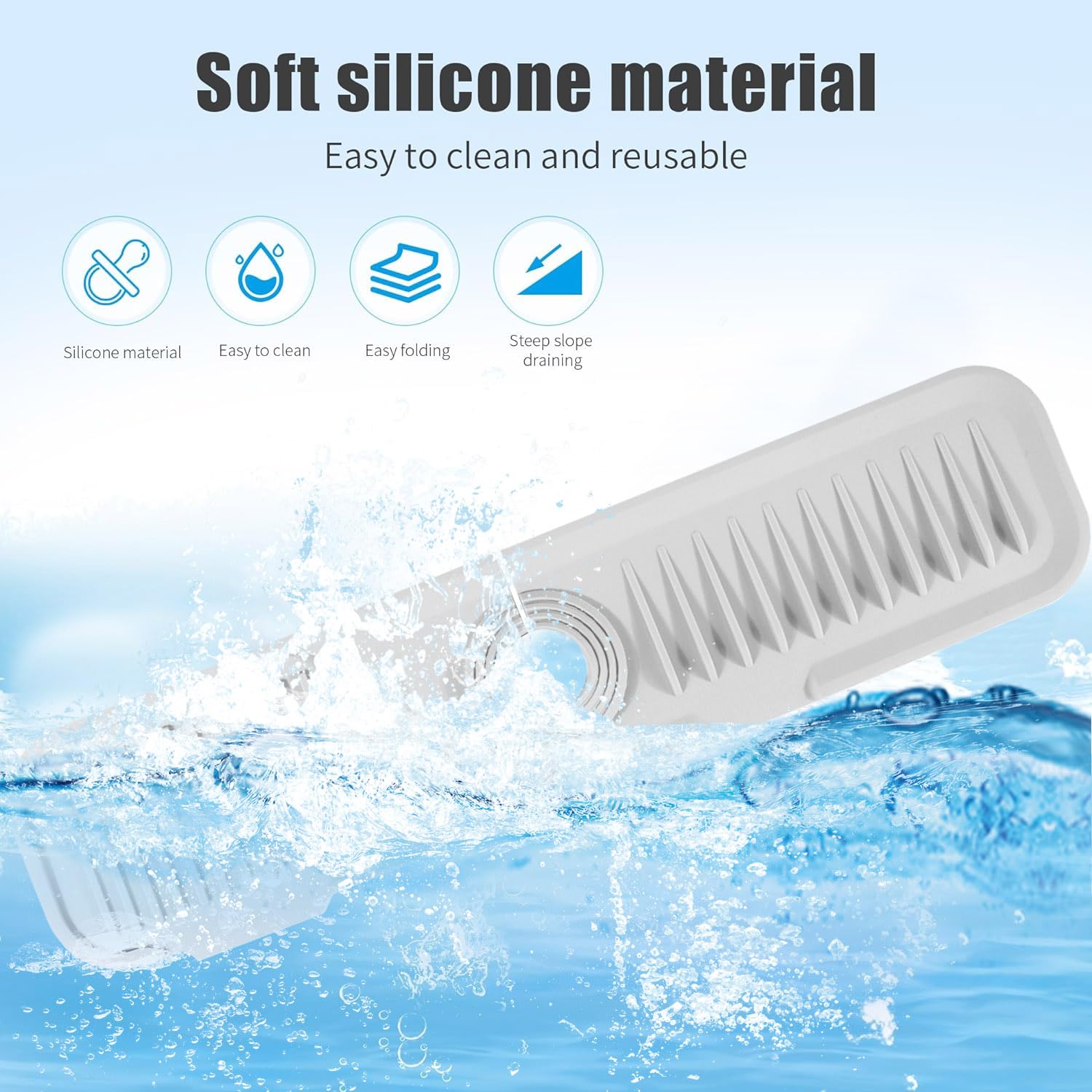 Paraspruzzi Per Rubinetto In Silicone 45,7 X 16 Cm | Tappetino Asciugatura Per Lavello Cucina | Grigio Scuro - 2