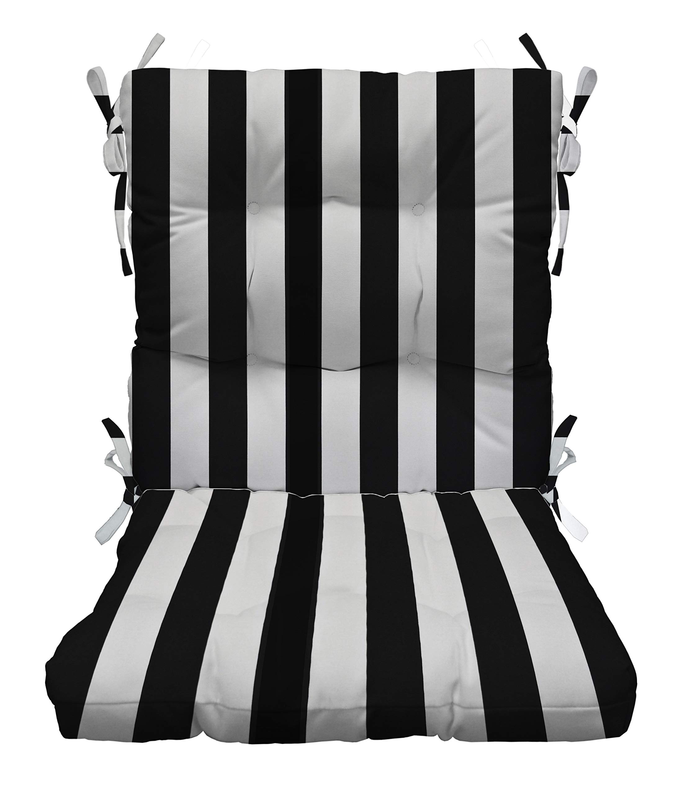 RSH DECOR: Tufted Mid Back Seat Cushion | 42” x 21” | All-Weather Spun Fabric | Water and Fade-Resistant | Outdoor Chair Cushion for Patio Furniture | Black & White Stripe