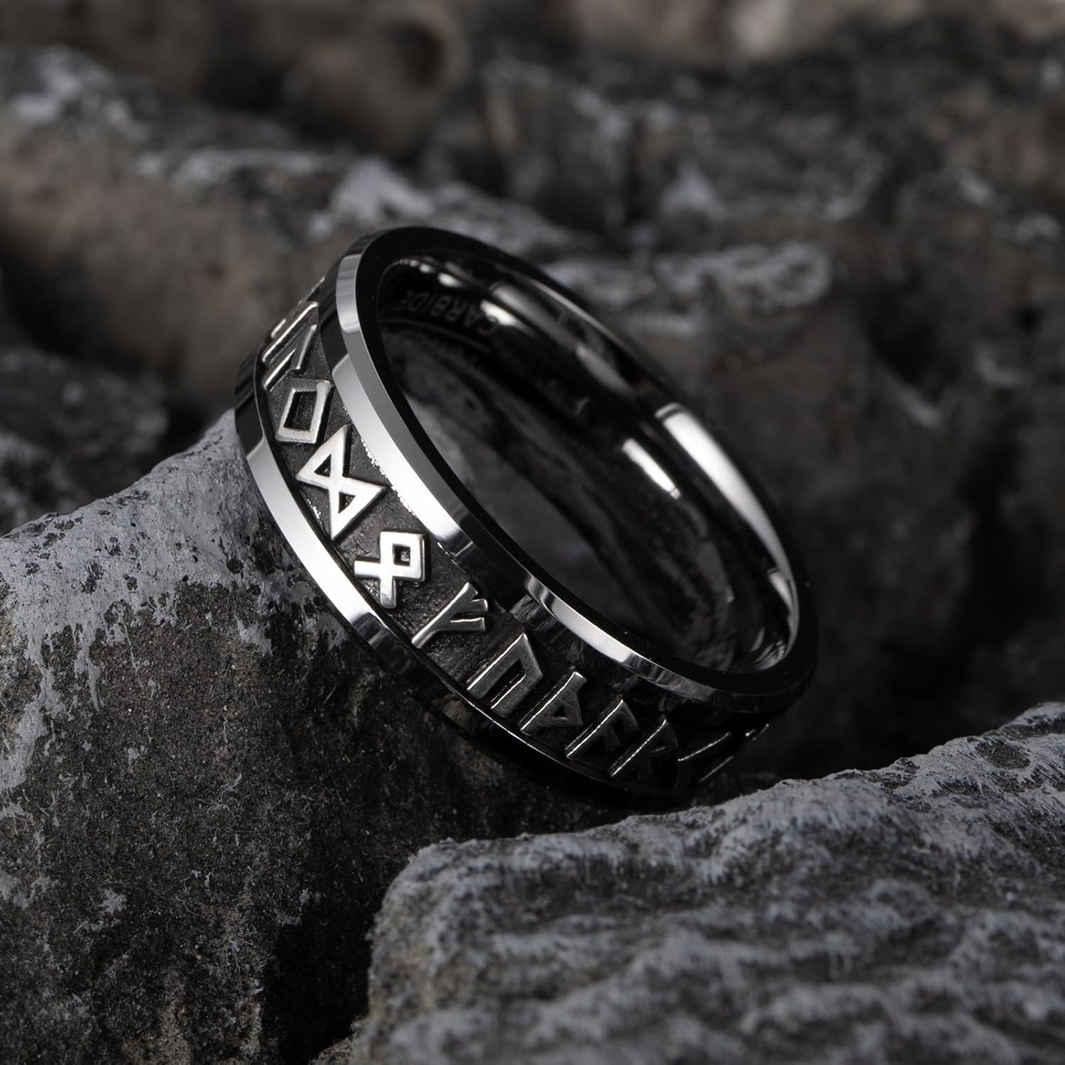 NUNCAD Men's Rings Sterling Silver Viking Runes Inlay And Custom Engraved Tungsten Wedding Band Beveled Edge Personalized Gift Comfort Fit Jewelry Gifts for Men Size 8-12 - Image 6