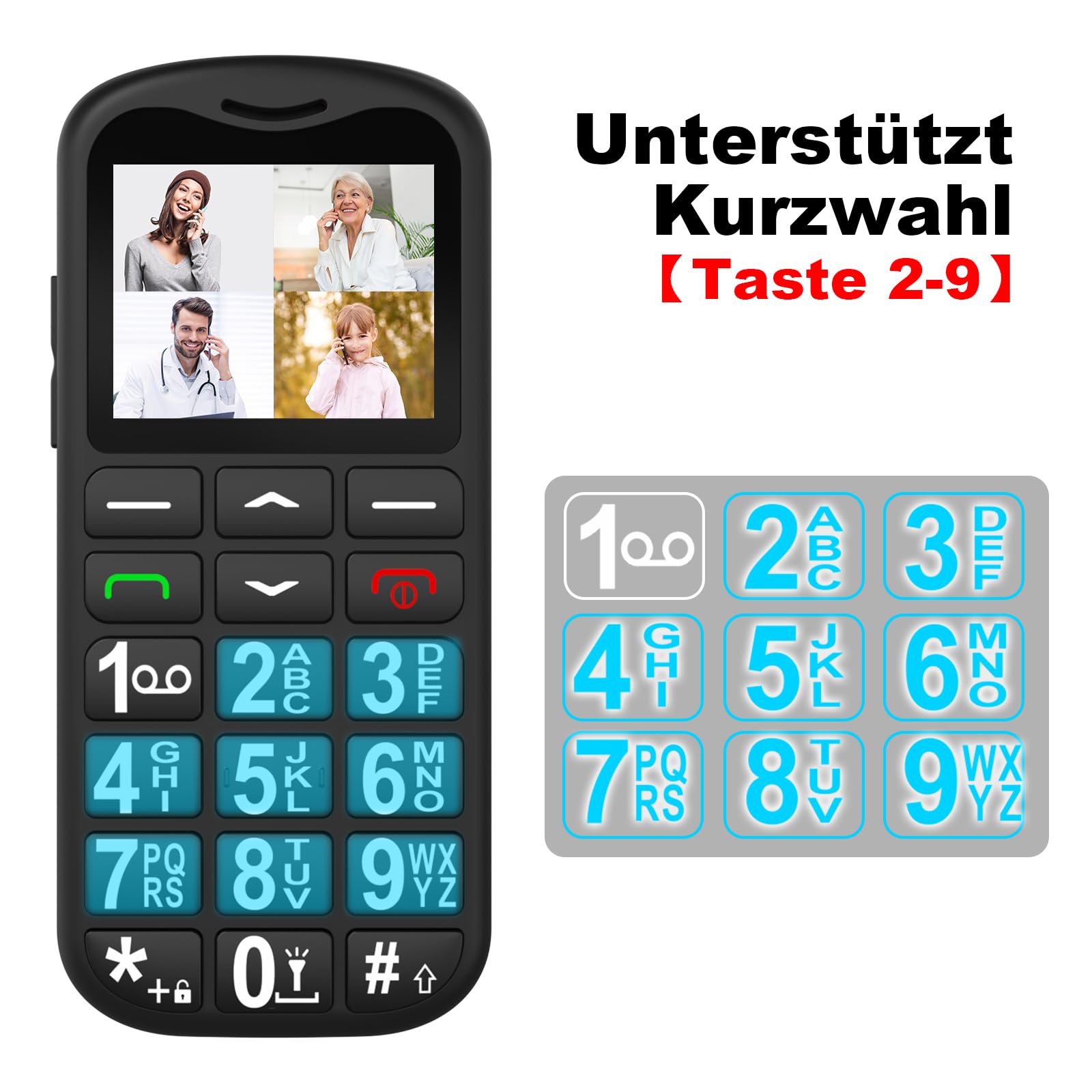 CHAKEYAKE 4G Seniorenhandy Mobiltelefon Ohne Vertrag mit Große Tasten, Senioren Handy mit USB-C, 1.7 Zoll LCD,Rentner Handy Großtastenhandy mit SOS-Funktion, Taschenlampe, Ladestation