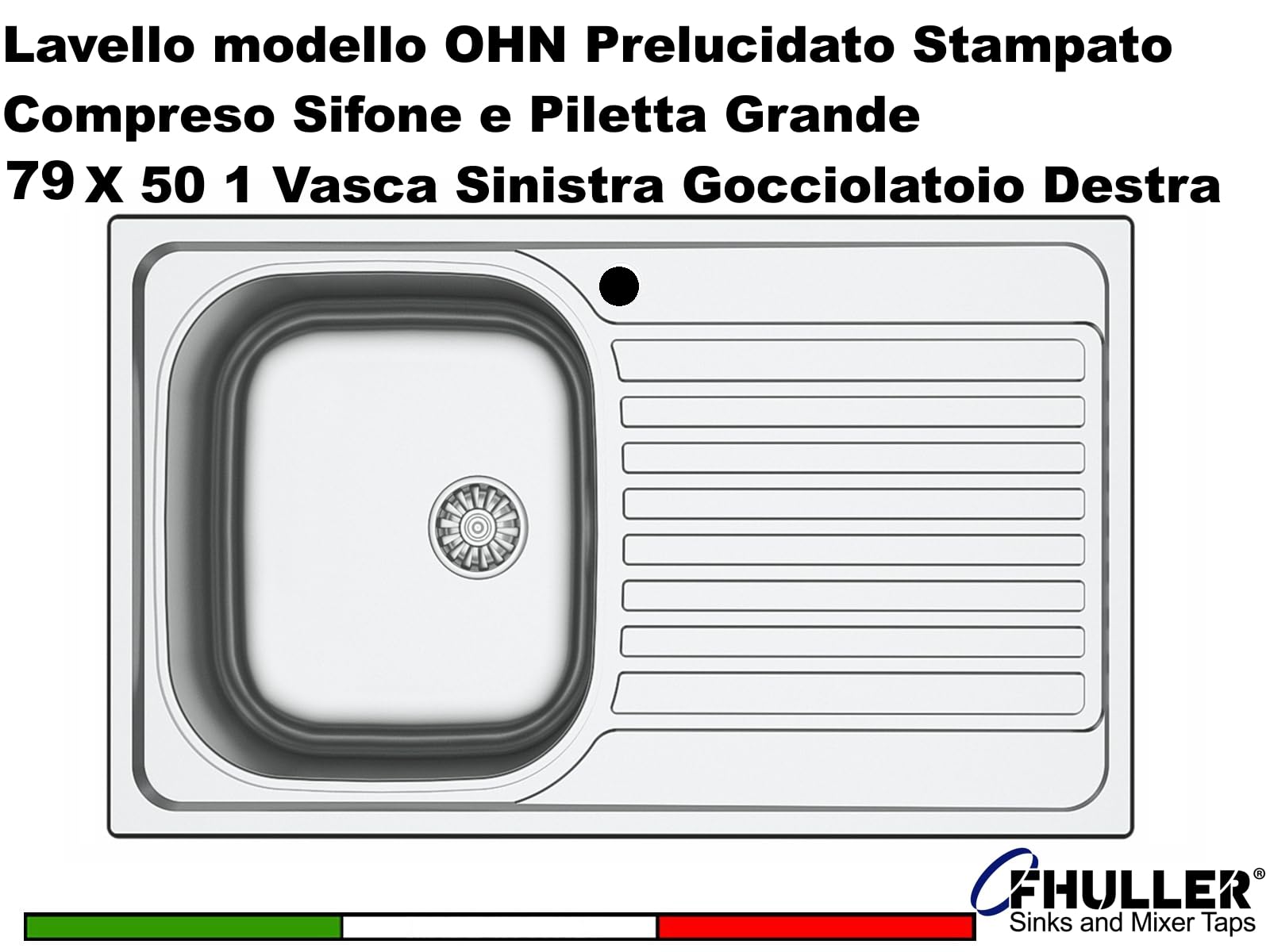 Lavello Cucina 1 Vasca con Gocciolatoio DX Inox 79 x 50 cm - 011551.S1.01.2016