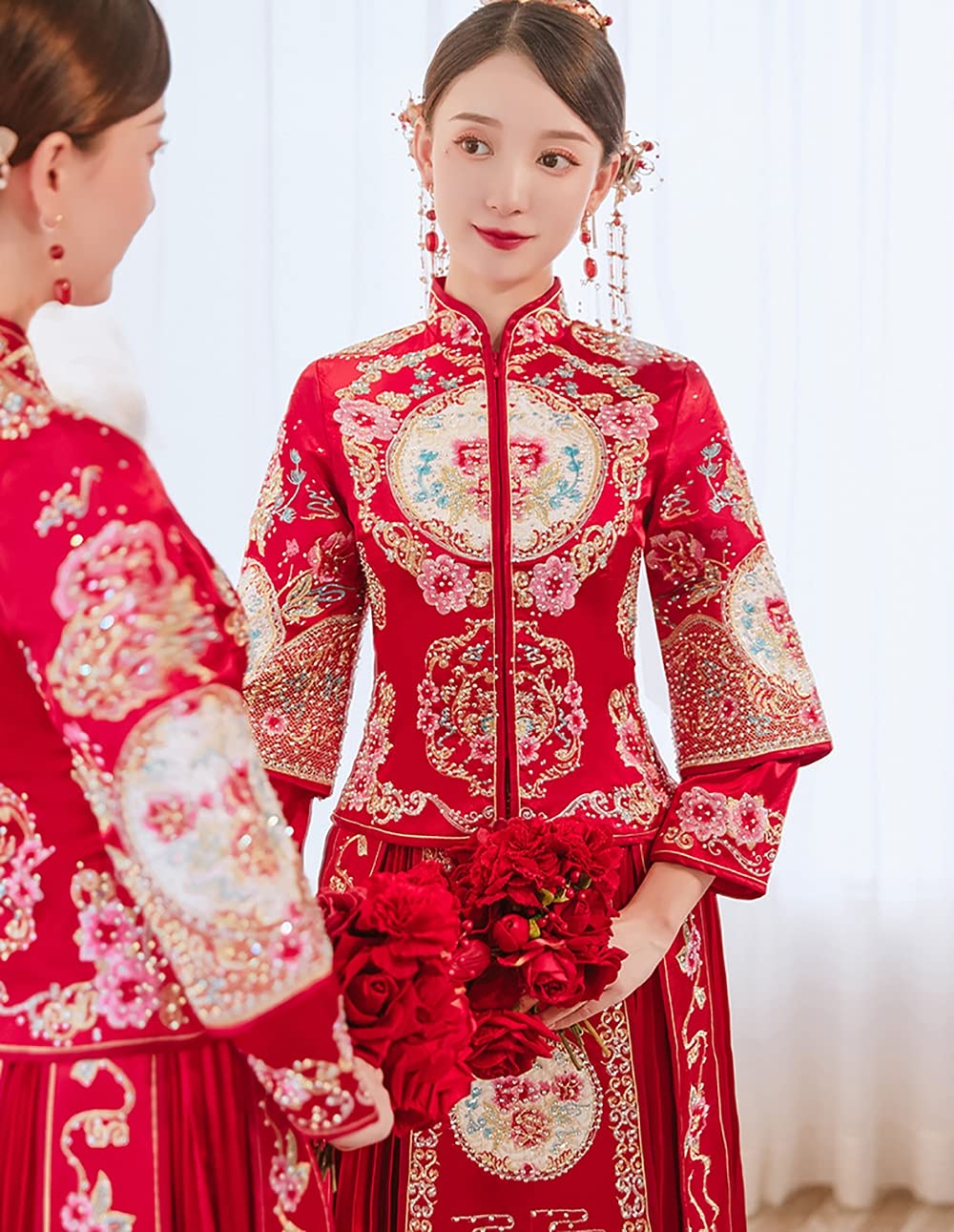 Amazon.co.jp: ヴィンテージの牡丹チャイナのウェディングドレス