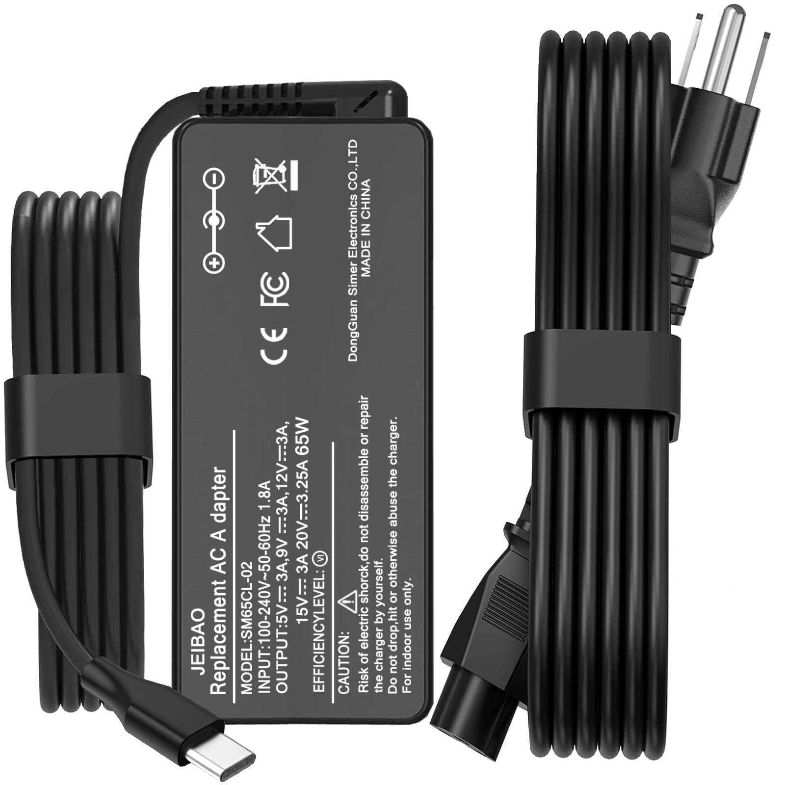 JEIBAO Universal 65W 45W USB C Type C AC Adapter Laptop Charger Compatible with Lenovo ThinkPad T14 T15 E14 E15 T480s T580s T490 E580 E590 Yoga 7i 9i C930 C940 S730 920 720 Chromebook C330 S330 300e