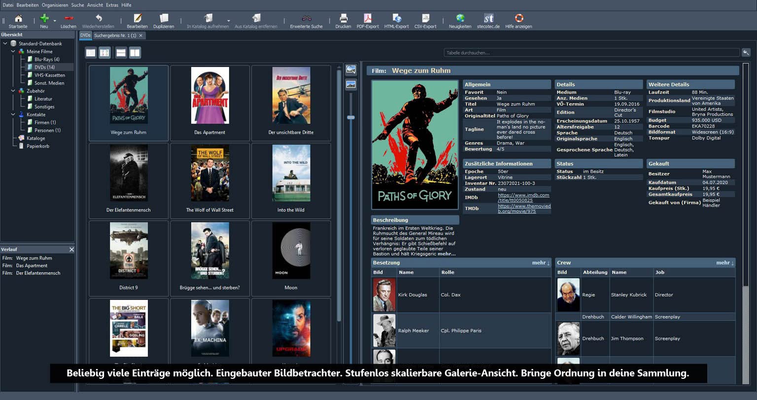 DVD-Verwaltung: Stecotec Filmverwaltung Pro - Software zur Verwaltung deiner DVD- & Blu-ray-Sammlung - Filmsammlung verwalten - Filmdatenbank - Filme ordnen, sortieren & organisieren