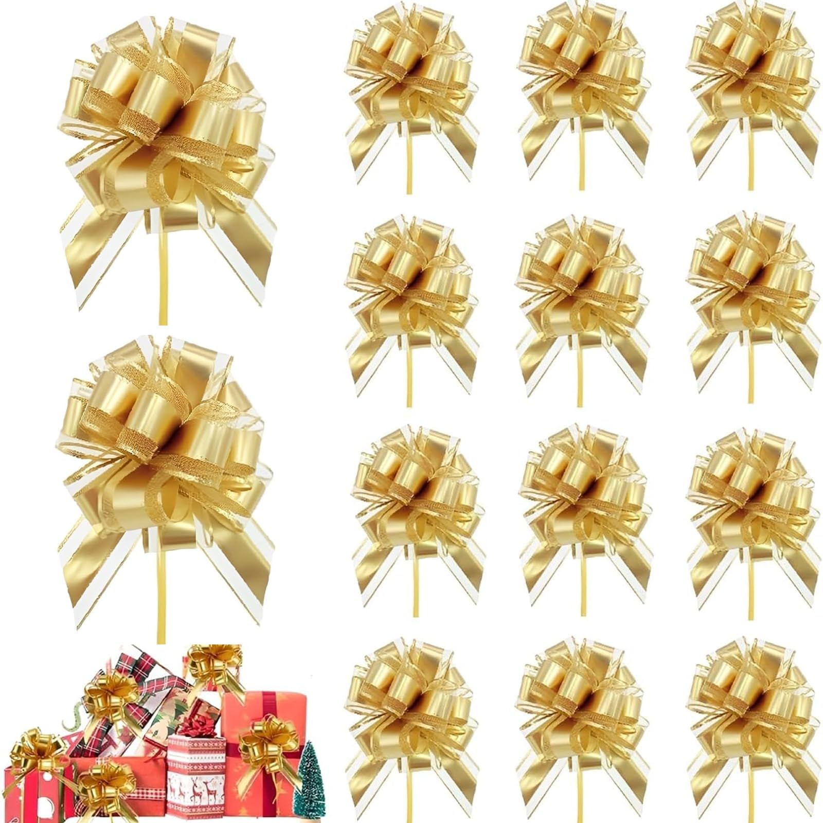 MAUDFEK 14 PCS Gold Bows, Gold Bows for Gift Wrapping, Gold Bow Decorations for Wedding Gifts, Birthday Parties, Home Decor, Golden Ribbon Accents