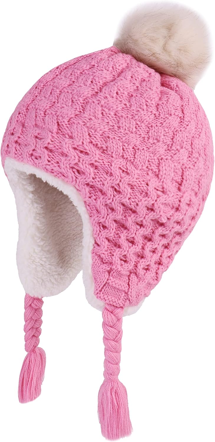 LANGZHEN Toddler Kids Infant Winter Hat,Earflap Knit Warm Cap Fleece Lined Beanie for Baby Boys Girls