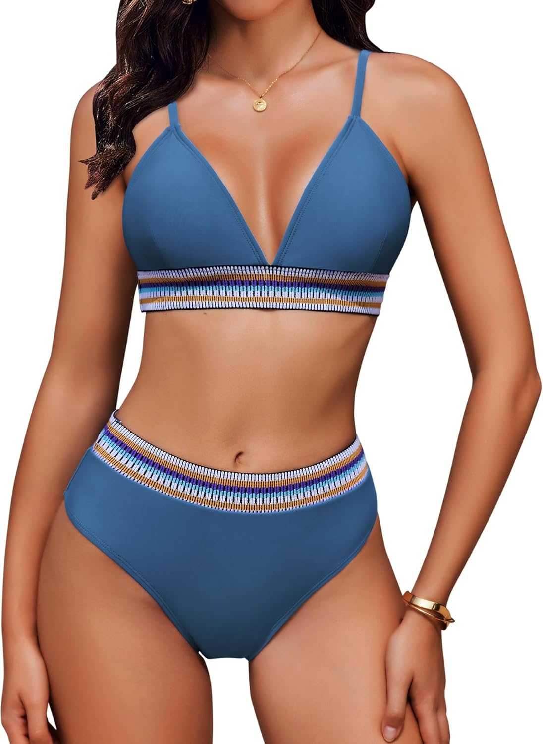 AI’MAGE High Waisted Bikini Sets for Women 2025 Triangle Color Block Two Piece Swimsuits Tummy Control Bathing Suits
