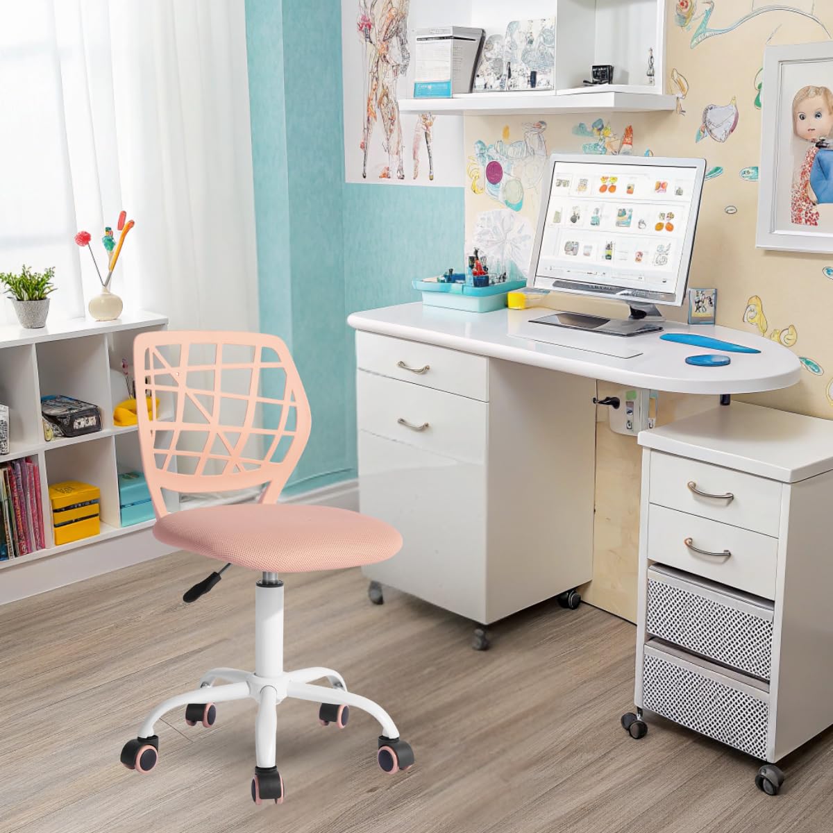 FurnitureR Dental Chair 360° Swivel Dental Assistant Stool Colourful Height Adjustable Ergonomic Dental Practice Massage Salon Office Clinic 38.5 x 40 x 87 cm Pink
