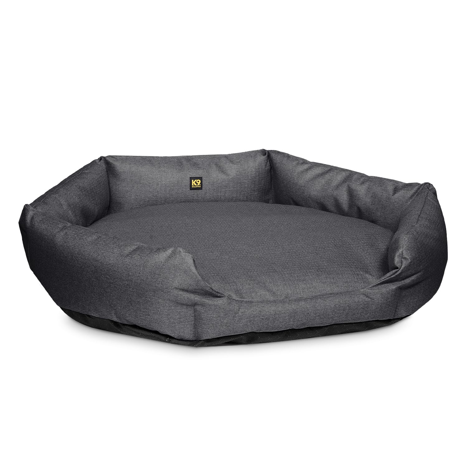 K9 Ballistics Tough Ripstop Oval Bolster Dog Bed, Calming Round Den Shape, Scratch Resistant, Machine Washable - Small, Titanium Premium Finish