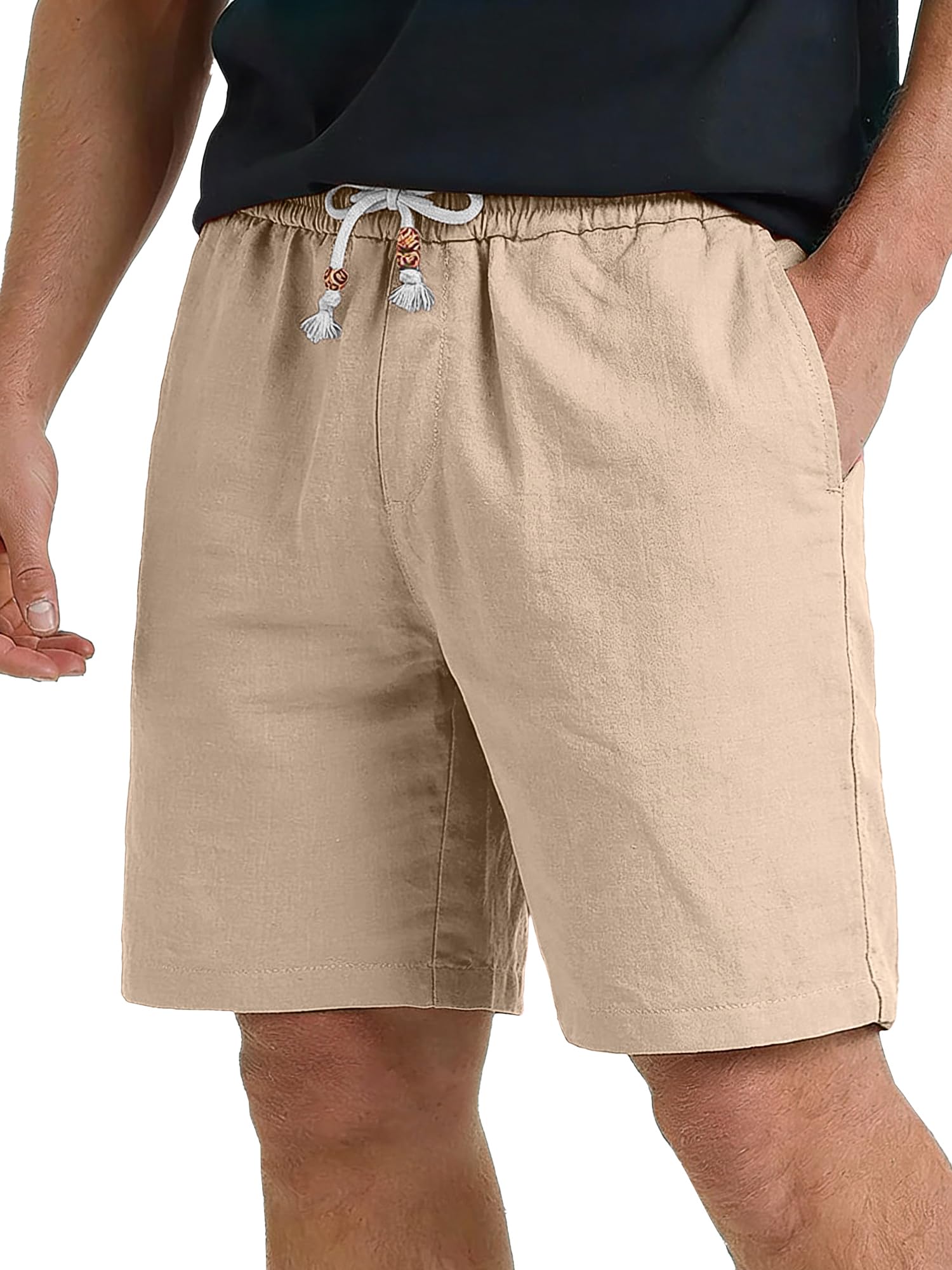 HOTake Men's Linen Shorts Casual Drawstring Elastic Waist Summer Beach Vacation Shorts