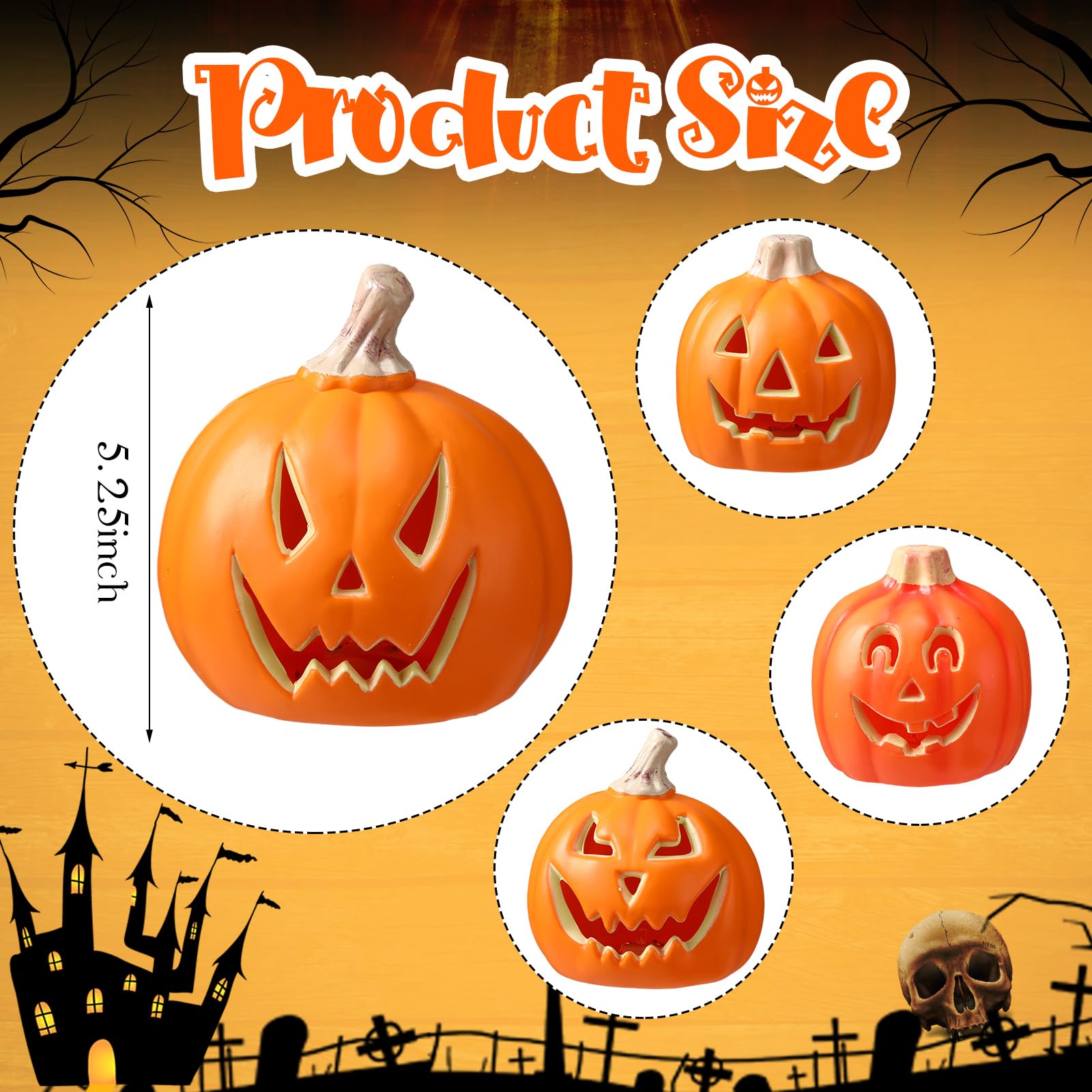 4er Set Halloween Kürbis-Laternen - LED Windlichter 8cm Für Garten & Tischdeko