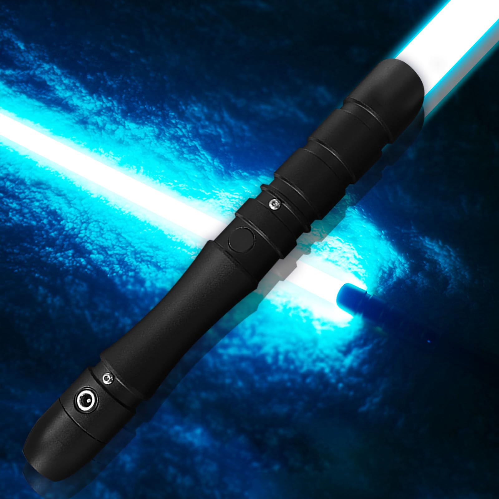 Dueling Lightsaber, Fx Light Sabers for Jedi Sith,Aluminum Black Hilt Series Led Light-up Sword,Smooth Swing,Support Realistic Dueling (Iceblue)