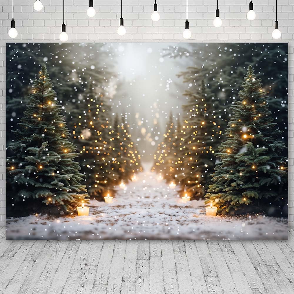 Toile De Fond D'hiver Noël 210x150 Cm - Sapin, Flocons, Forêt Enchantée - Décoration Fête, Photo, Maison, école