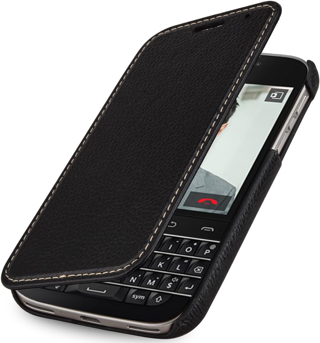 StilGut Book Type with Sleep/Wake Sensor, Genuine Leather Case, Cover for BlackBerry Classic, Black