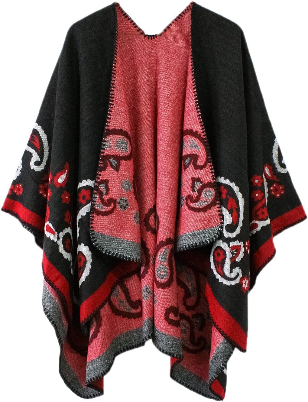 Urban CoCo Women's Color Block Shawl Wrap Open Front Poncho Cape