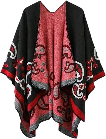 Urban CoCo Womens Color Block Open Front Poncho Shawl Wrap Cape Ruana