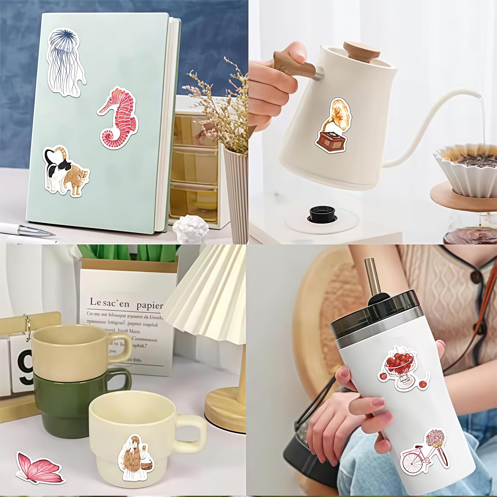 100 Stück Vintage Autoadhesivos, Sticker Aesthetic para Botellas de Agua, Scrapbooking, Portátiles, Pegatinas de Vinilo Impermeables para Niños, Niñas, Jóvenes Estética Artículos