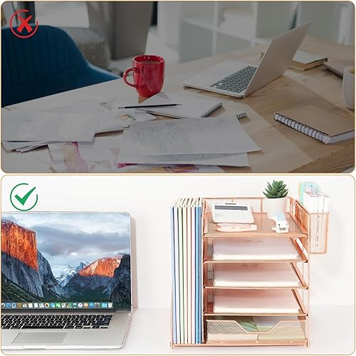 Miniatura 2 de Organizadores de escritorio y accesorios, organizador de bandeja de papel de 5 niveles con cajón y soporte para bolígrafos, adecuado para