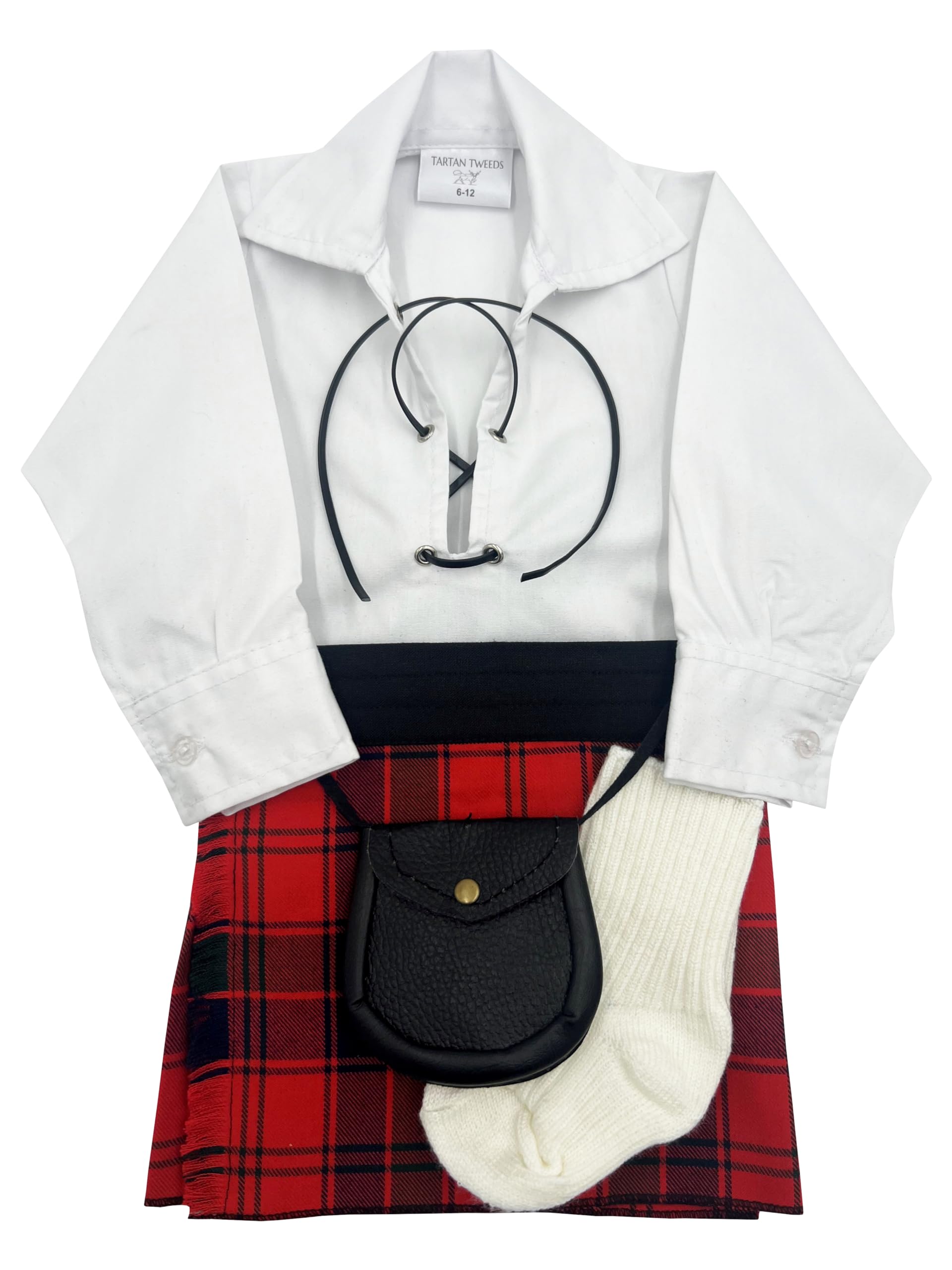 Tartan Tweeds Unisex Infant Robertson Red Baby Kilt Outfit, Adjustable Waistband, Shirt, Hose, Sporran, (, 12-24 Months)