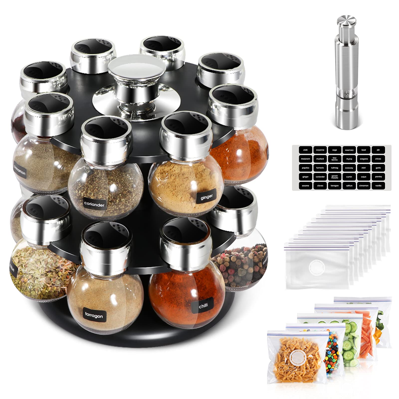 Buy Aone 2 Tier Rotating Spice Rack for 16 Glass Spice Jars with Lids