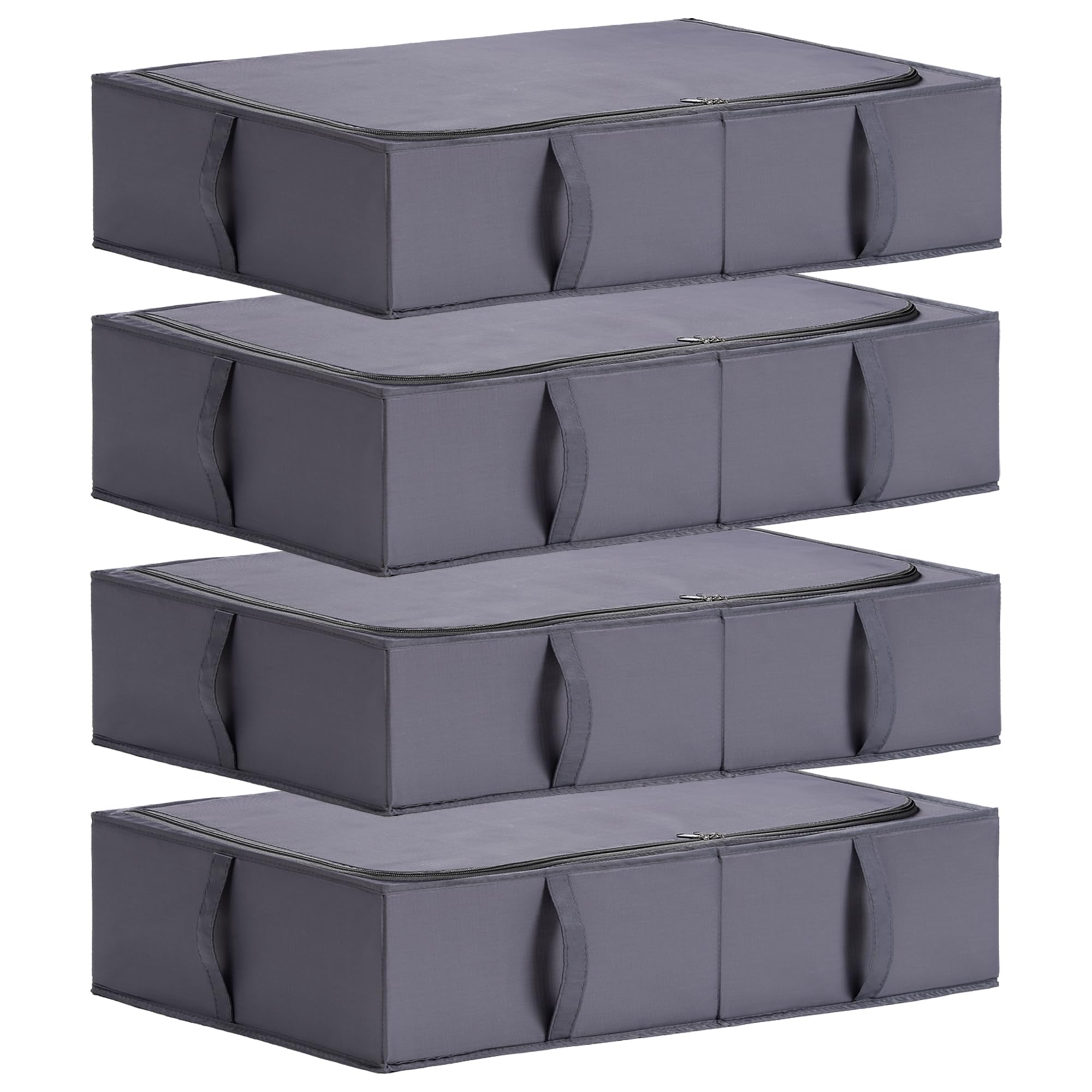 TYEERS Unterbett Aufbewahrungsbox mit Deckel, Strapazierfähiger Stoff, Waschbar, Zusammenklappbar, Boxen Aufbewahrung für Kleidung, Decken, Bettwäsche, Schuhe, 70x42x18 cm, 4er-Pack, Weiß