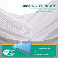 Vista 2 de LAVANCE Protector de colchón impermeable tamaño Queen, rizo de algodón premium, suave, silencioso, lavable, funda de colchón de cama con bolsillo