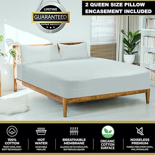 Miniatura 4 de MATTSHIELD - Kit de 3 piezas para piel sensible, protector de colchón de chinches de tamaño Queen + 2 fundas de almohada con cremallera, parte