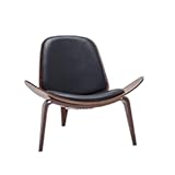 BELLEZE Mid Century Modern Tripod Plywood Lounge Chair Walnut Bentwood Upholstered Faux Leather&comma; Black
