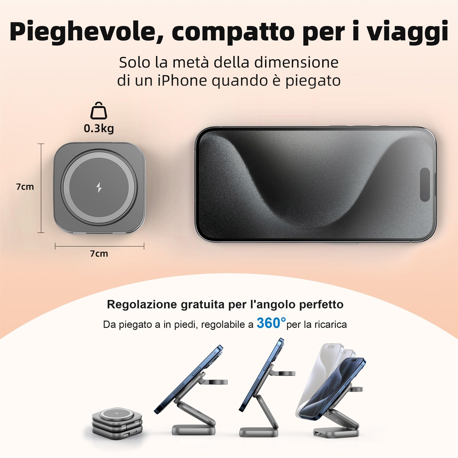 AC Island 2025 Caricatore Wireless Pieghevole 5 in 1, Stazione di Ricarica, Supporto di Ricarica Magnetica per iPhone 17/16/15/14/13/12 Serie, Apple Watch 11/Ultra, per AirPods Pro 3(Grigio)