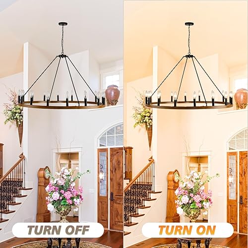 Miniatura 5 de Candelabro de 16 luces con ruedas de vagón de granja, candelabros grandes de 43 pulgadas para techos altos, candelabros redondos rústicos para