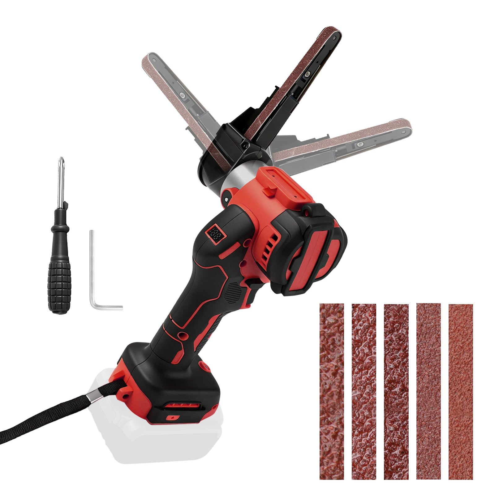 Levigatrice a nastro senza fili compatibile con Milwaukee 18 V, 13000 giri/min 360° Brushless Mini Levigatrice elettrica senza fili con velocità variabile, 20 nastri abrasivi per levigare