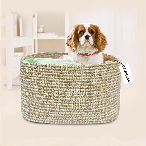 Miniatura 3 de DAVIHOMI Cesta cuadrada de cuerda de algodón tejida para organizar, cestas de regalo para asas, cestas de regalo vacías, cesta de juguetes para