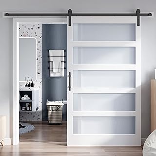 48x84 Inch Glass Sliding Barn Door Slab and 8ft Hardware Kit Included, 5...