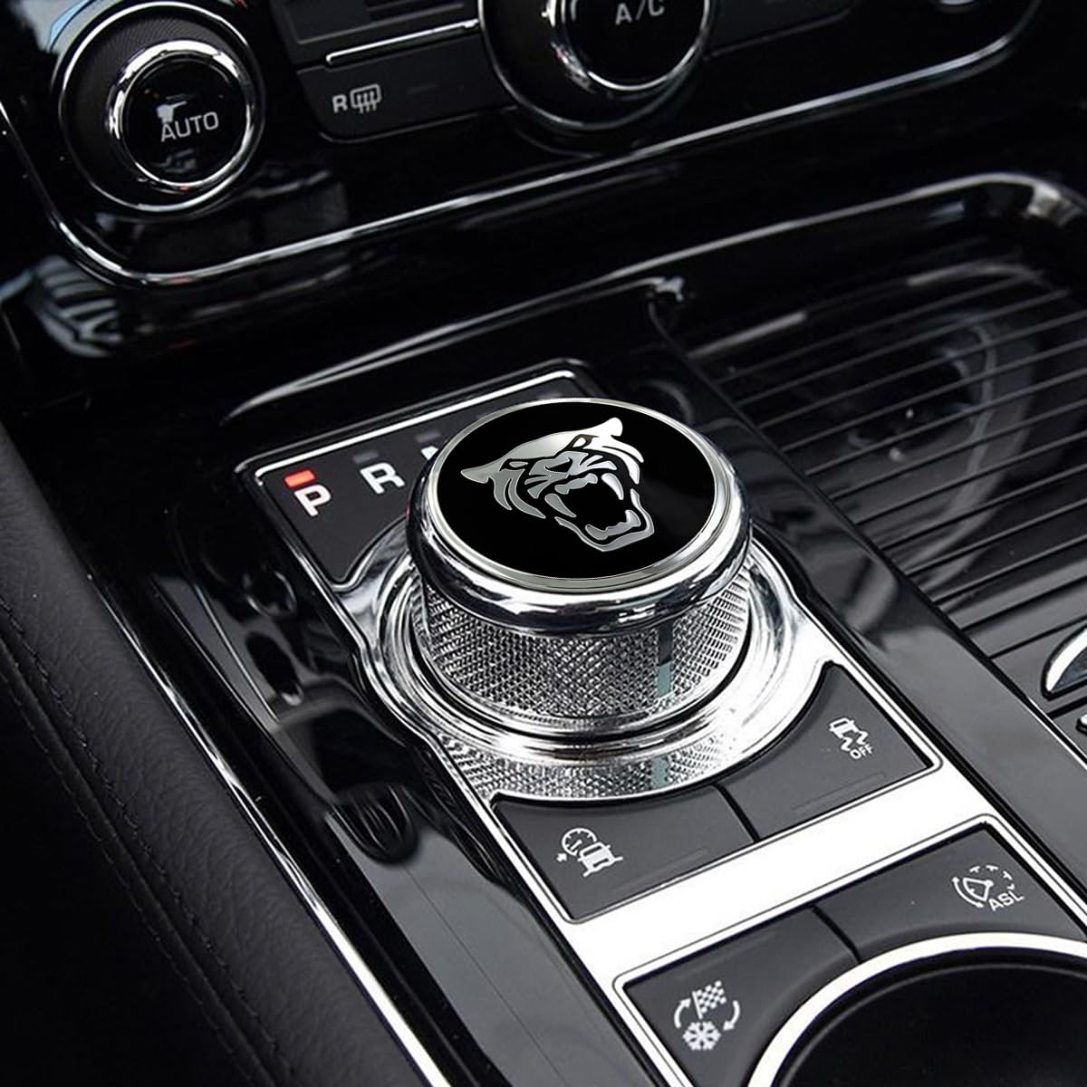Panel Frame Cover Trim Accessories Gear Shift Knob Cover Decoration Trim Emblem Sticker Compatible with Jaguar XF XE XJ F-Pace (Black-A)