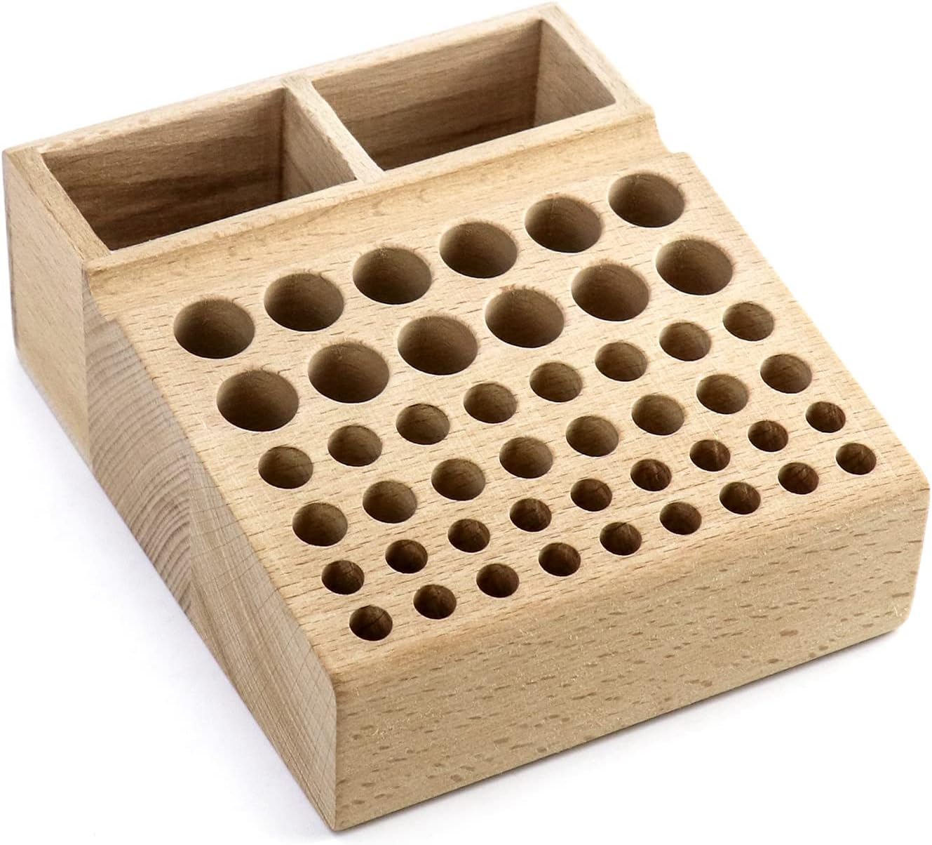 QWORK Premium Leatherworking Tool Rack, 46-Hole Wooden Organizer Box with 2 Spacious Slots for Punching Tools Storage and Management