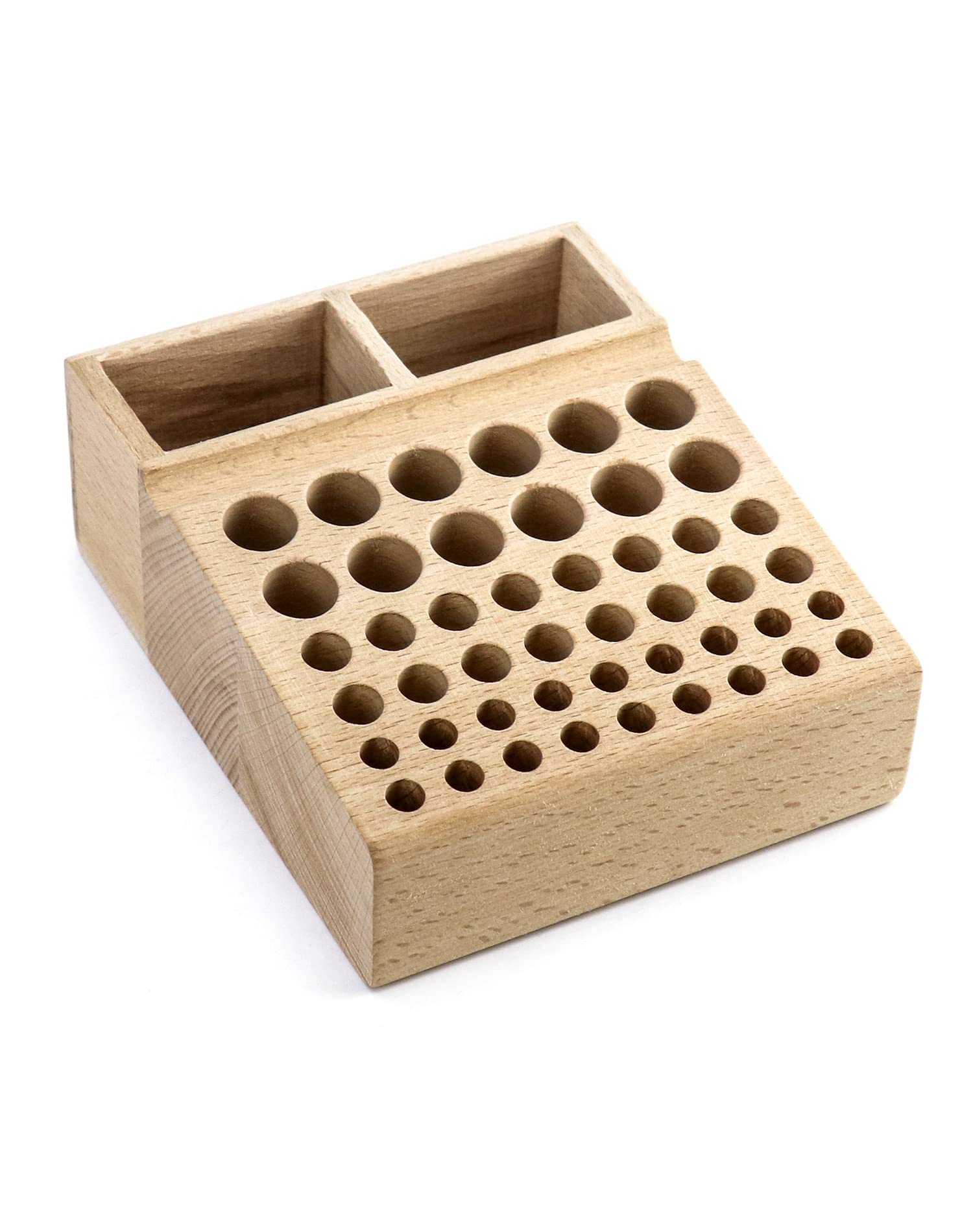 Boîte à outils en bois à 46 trous QWORK avec 2 fentes pour poinçons