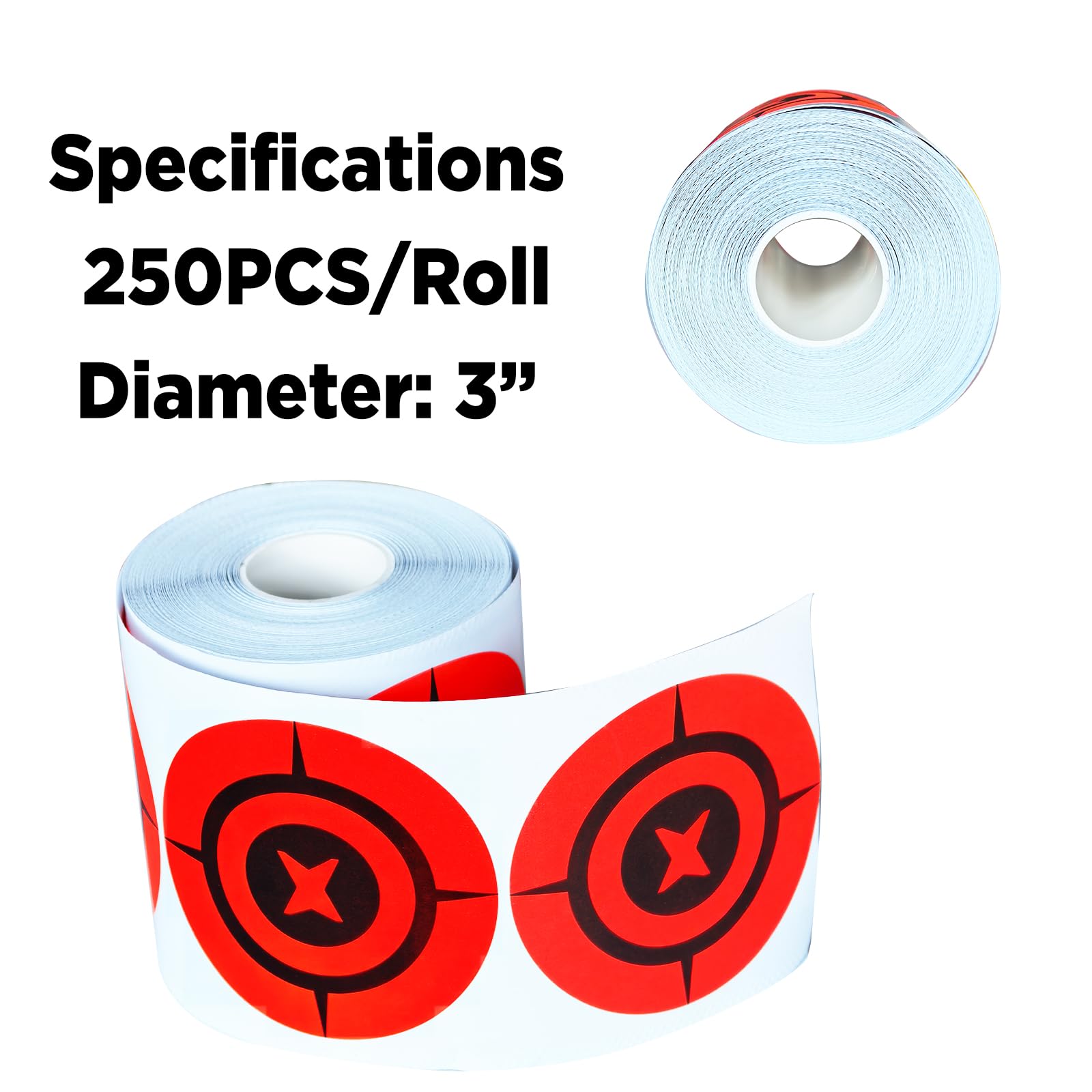 Aimax Outdoor Fluorescent Red Bullseye Self Adhesive Target Stickers, 3 Inch High Visibility Shooting Targets, Suitable for Pistol, Handguns, Rifles, BB Guns, Airsoft, Pellet Guns (250 Pack)