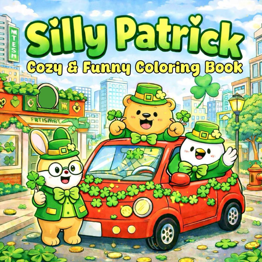 Silly Patrick: Cozy & Funny Coloring Book for Adults and Teens: Cute St. Patrick’s Day Coloring Pages with Silly Animals, Lucky Clovers, and Cozy Crimes.