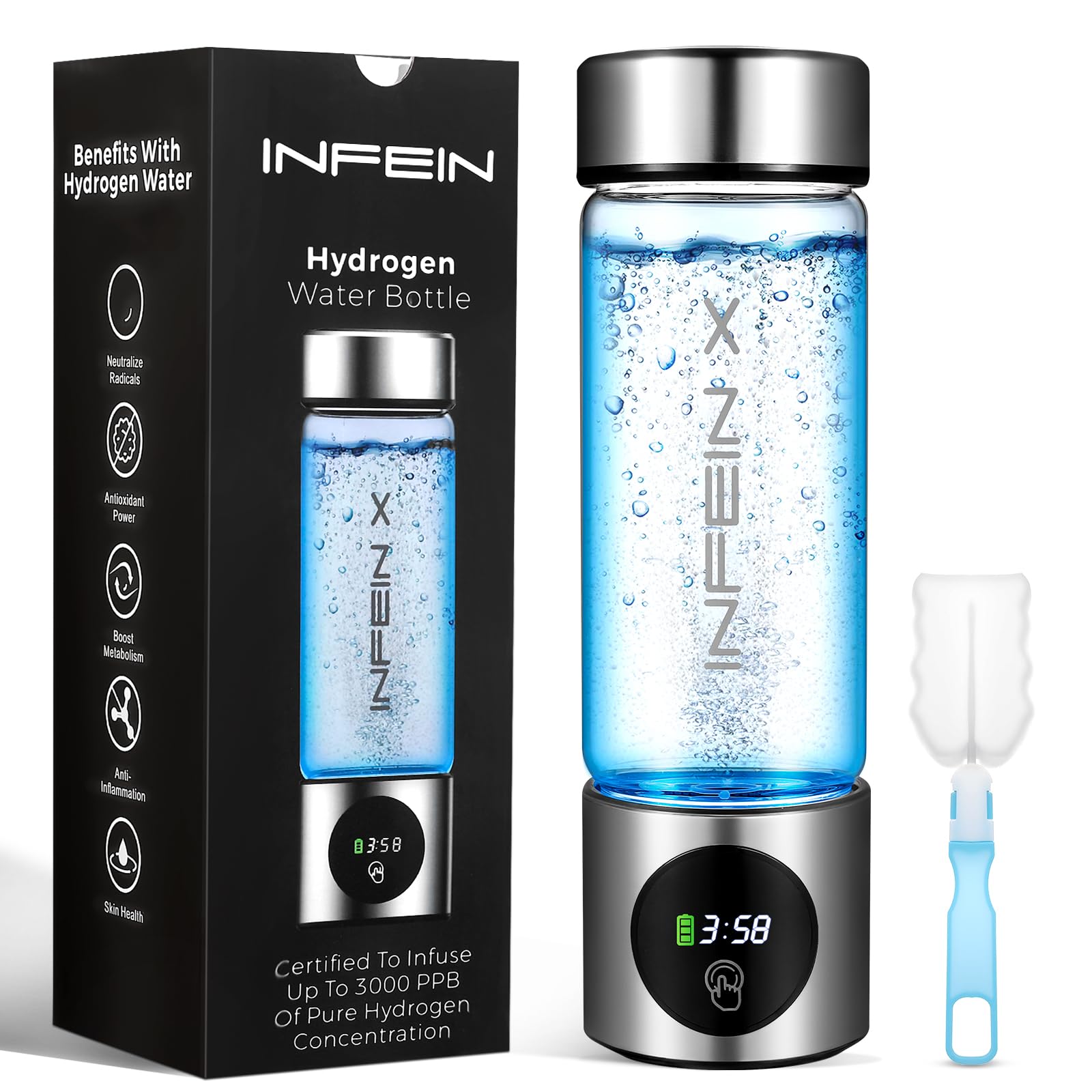 Hydrogen Water Bottle, 3000PPB Portable Hydrogen Water Ionizer Machine, Rechargeable Hydr…