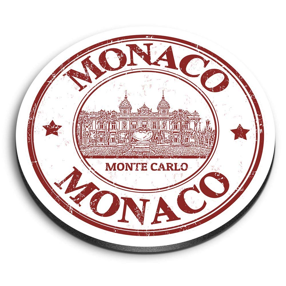Destination Vinyl Ltd Multicolor 1 X Round Mdf Magnet - Monaco Monte Carlo Stamp 9224