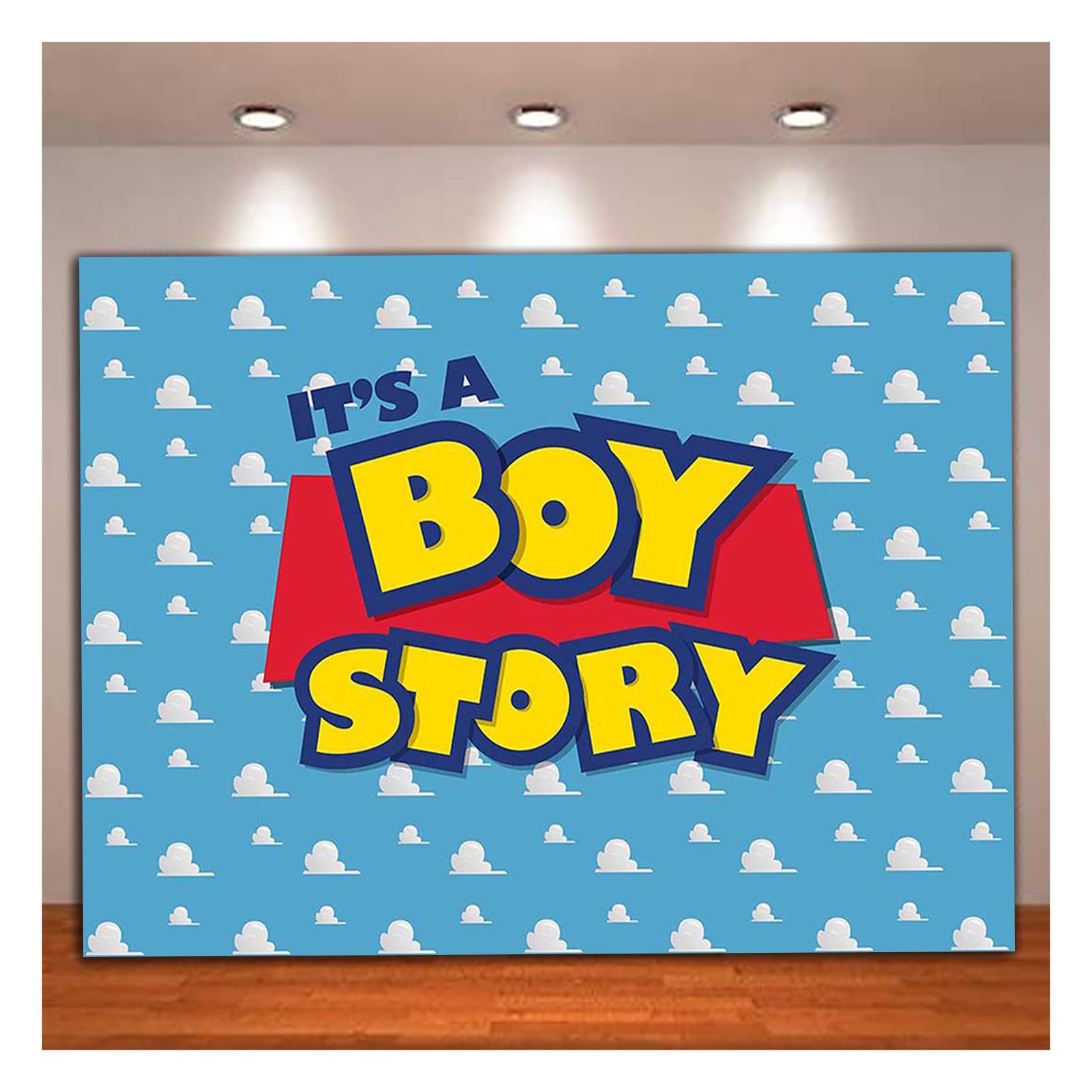 10x8ft Cartoon Boy It's a Story Photography Backdrop Birthday Party Photo Background Blue Sky White Clouds Backdrops Baby Shower Kids Hero Booth