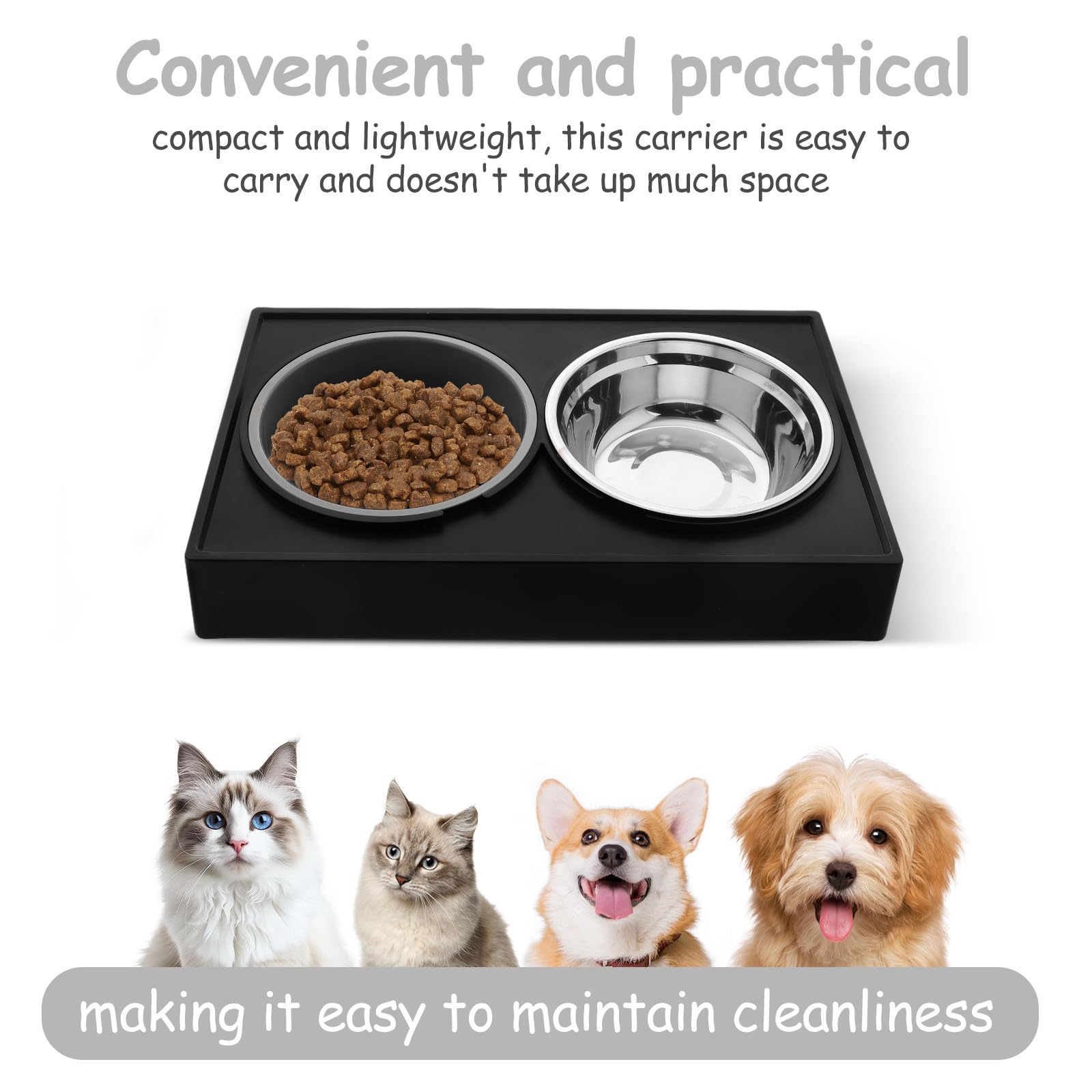 Gamelle pour Chat Gamelle pour Nourriture et Eau du Chien Surélevée Anti-glouton Double Bol en Acier Inoxydable et Abs pour Nourriture et Eau, Chats et Chiens, Voyage et Extérieur