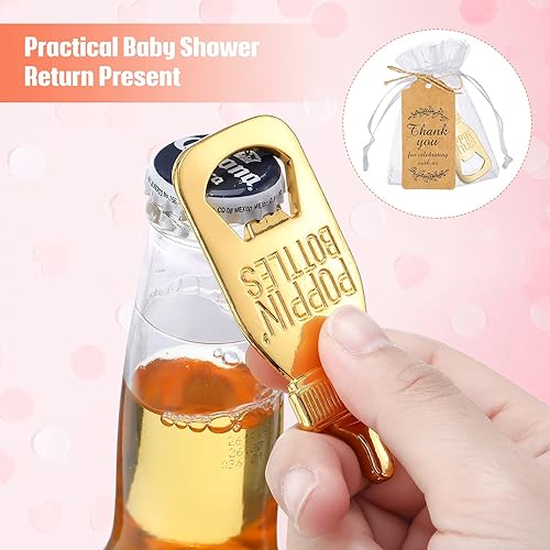 Vista 12 de CHENGU Abridores de botellas para baby shower, recuerdos de devolución para invitados, abridor de botellas y recuerdos con bolsas de organza