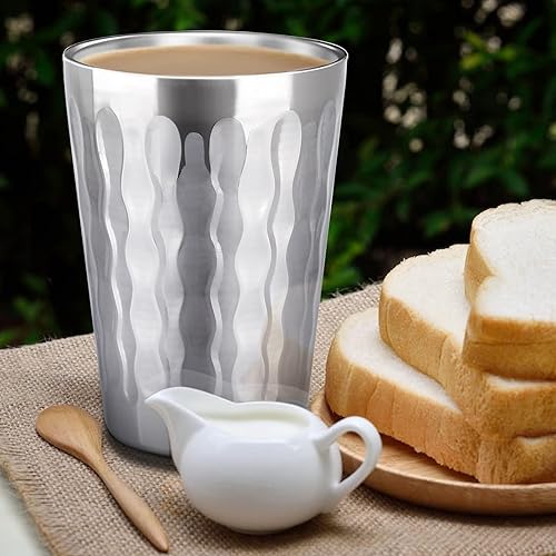 Miniatura 6 de Beasea Vasos de acero inoxidable de 15 onzas, paquete de 4 vasos de metal de doble pared apilables con aislamiento portátil, vasos irrompibles