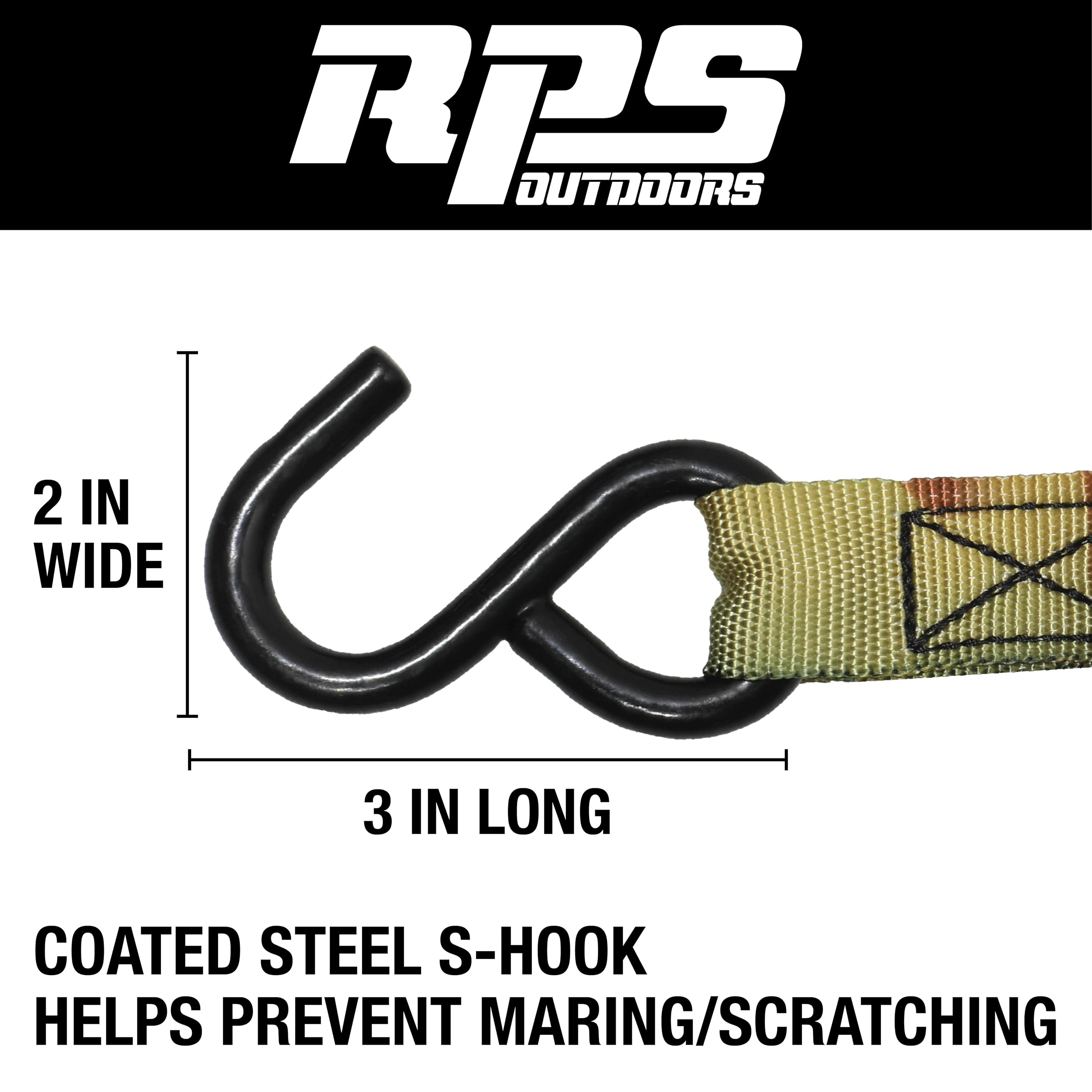 RPS Outdoors EP-2069 Camouflage 1" x 8' Ratchet Tie Down Straps (1,500 lb Break Strength), 4 Pack - Image 4