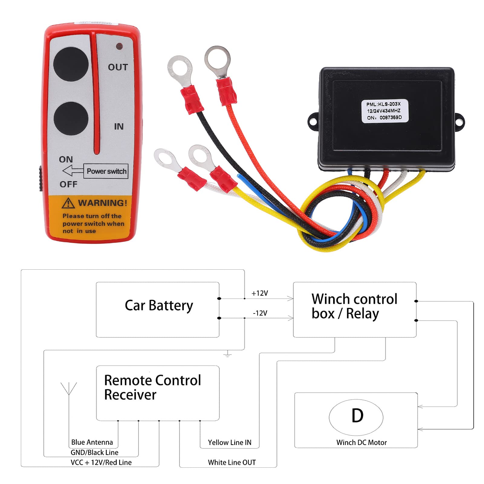 Kit Telecomando Wireless per Verricello, KIMISS Interruttore in Plastica 12V Portatile Impermeabile Telecomando per Verricello con Cavo da 9 Piedi Manuale Elettrico per ATV UTV
