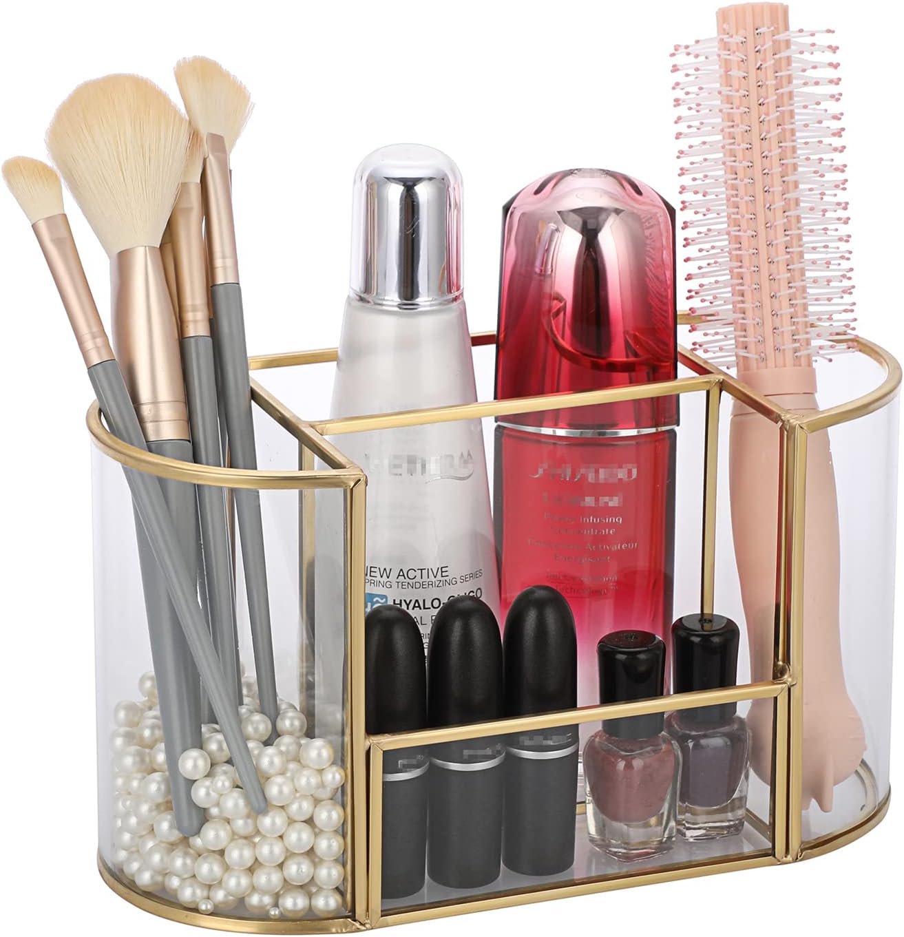 Hipiwe Gold Makeup Brush Holder 4 Slots Glass Cosmetics