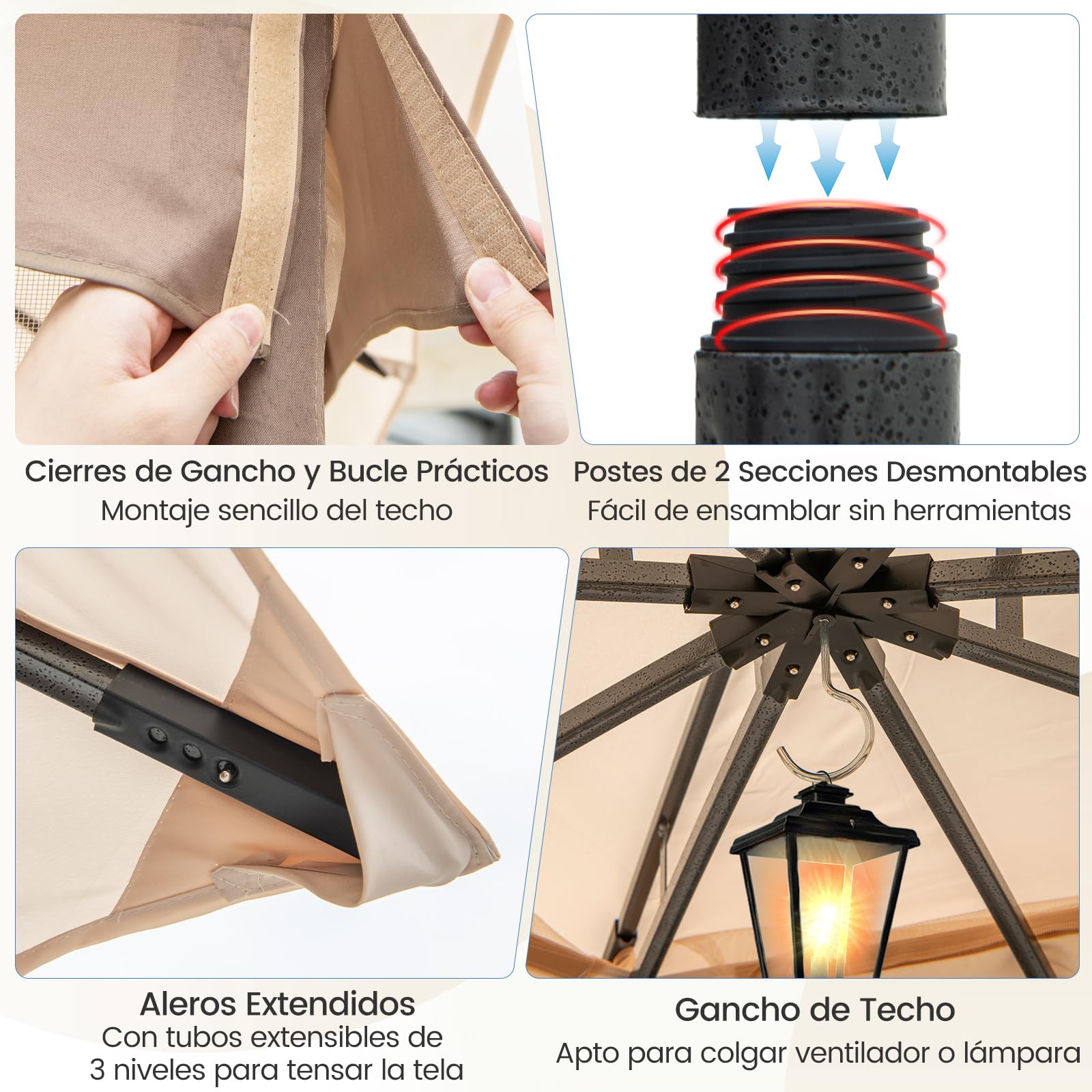 COSTWAY Carpa Plegable 3,65x3m, Pop up, Pergola de Jardin con Paredes de Malla, Dosel de Techo Doble, Puertas con Cremallera, Estructura de Metal, Cenador Pabellón Jardin Exterior (Caqui)