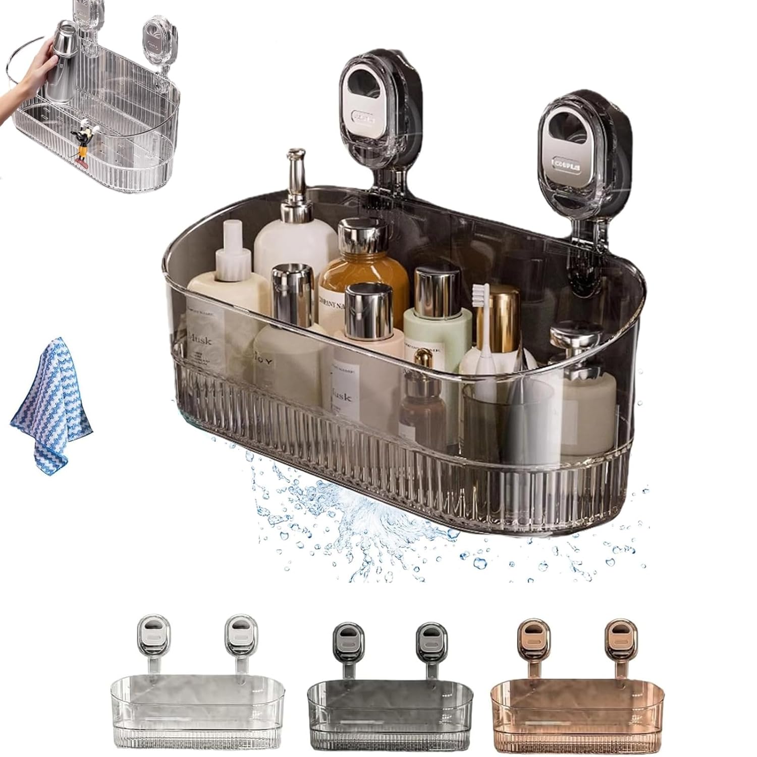 GCLZT No-Drill Bathroom Suction Storage Box No Drill Bathroom Drain Rack Shower Caddy Suction Cup Wall Mount Organizer